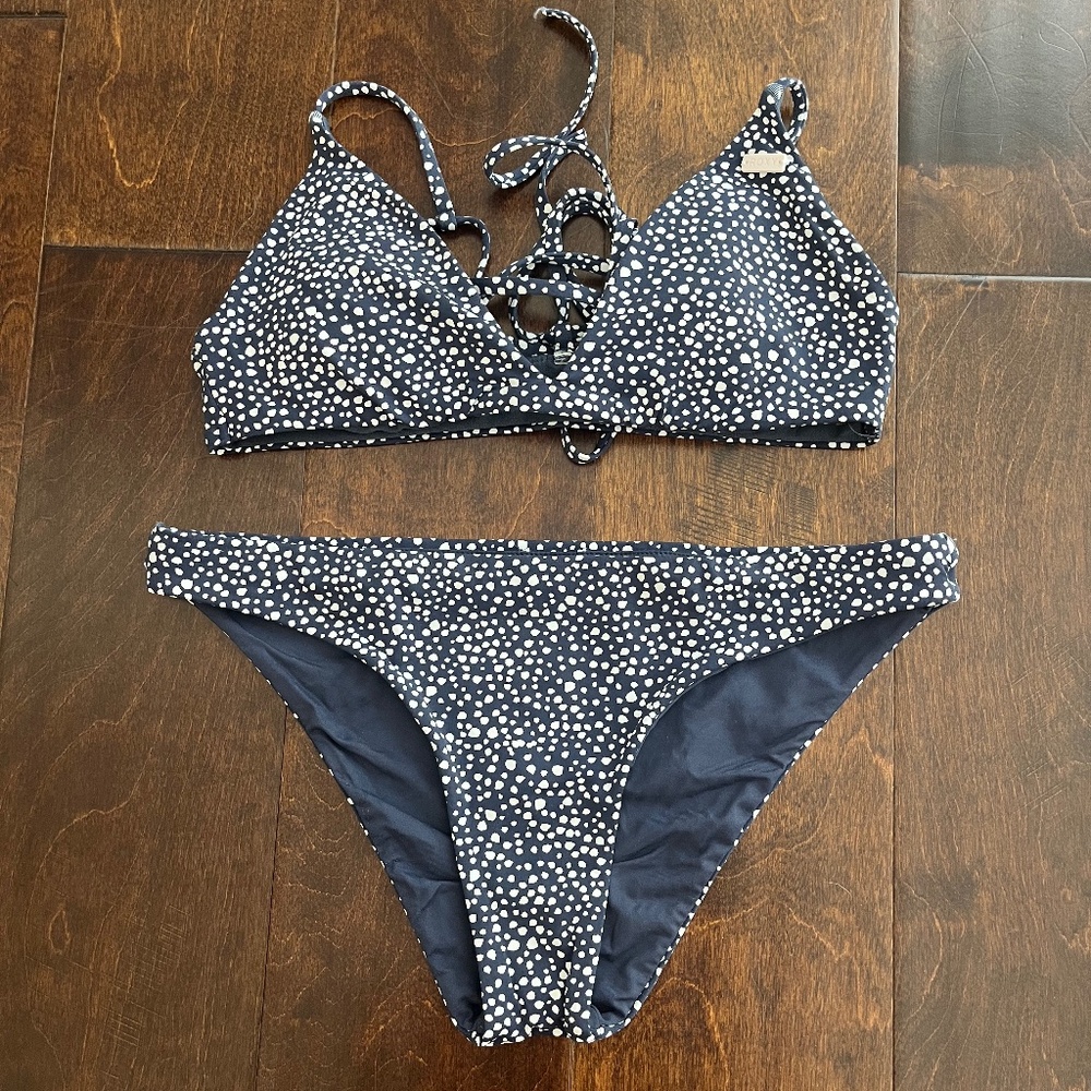 Roxy Navy and White Spotted Bikini Set